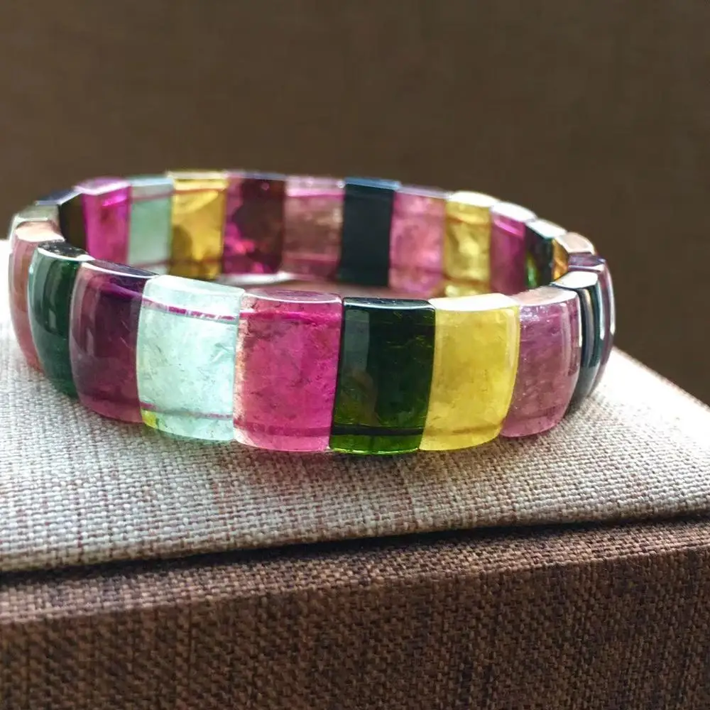 

Top Quality Natural Colorful Tourmaline Quartz Crystal 14x9mm Clear Rectangle Bead For Women Stretch Bracelets Bangles AAAAA
