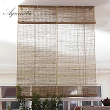 Pantalla Vintage Aqumotic para la pared del divisor de la habitación cortina larga Natural Retro Ramie habitación Split luz decorativa partición pared