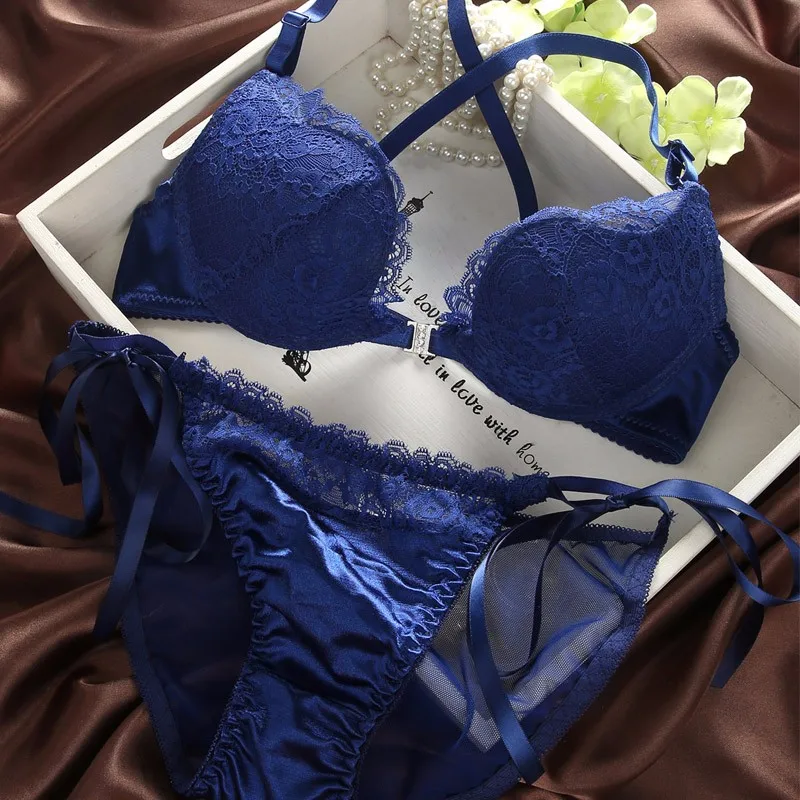 Royal Blue Ultra Thin Lace Bra Comfort Strap Bra Sexy Underwear Sets (32A)  at  Women's Clothing store