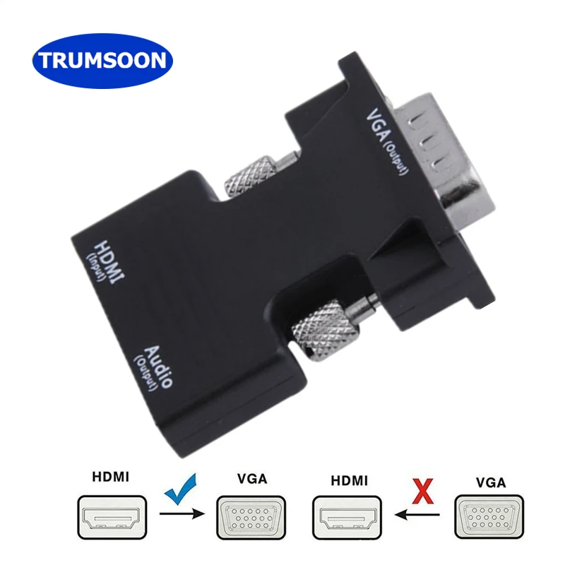 Trumsoon 1080P HDMI Female to VGA Male Converter with Audio Adapter Connector for Projector PC PS3 HDTV Monitor