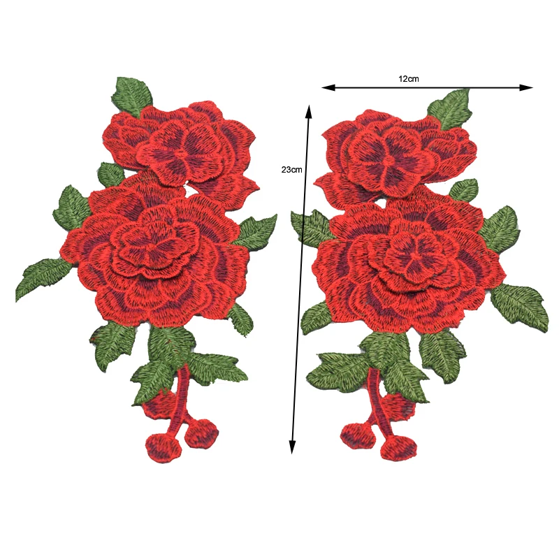 Apliques de parche de flores rosas bordadas, manualidades diy, Stiker para Jeans, sombrero, bolsa, accesorios de ropa, insignias, coser o planchar, 2 piezas por juego