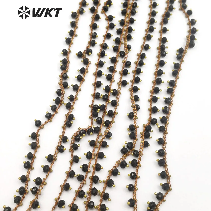 

WT-RBC063 WKT New rosary chains black faceted beads copper wire wrapped color without gold metal plated sold by meters