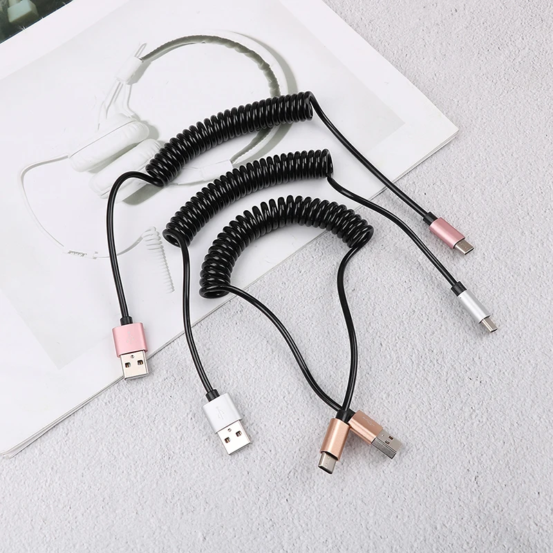 1M Spring Coiled Retractable USB A Male To Type C USB-C Data Charging Cable Fashion