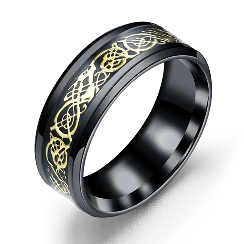 Кольца для мужчин и женщин из нержавеющей стали, обручальные Ретро Винтажные стальные Свадебные черные кольца шириной 8 мм