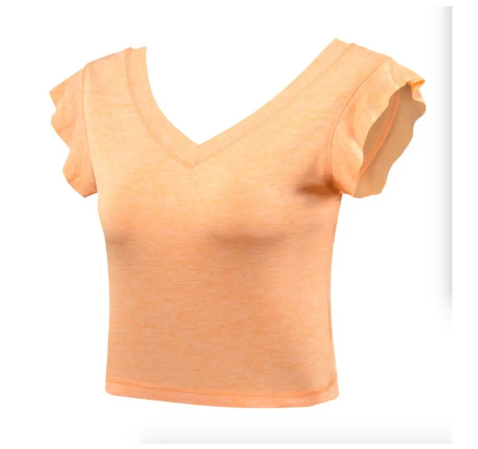 Летящими рукавами v-образным вырезом Йога тренажерный зал T рубашка Фитнес Топы Для женщин Спортивные футболки работает тренировки футболки быстросохнущая Спортивная