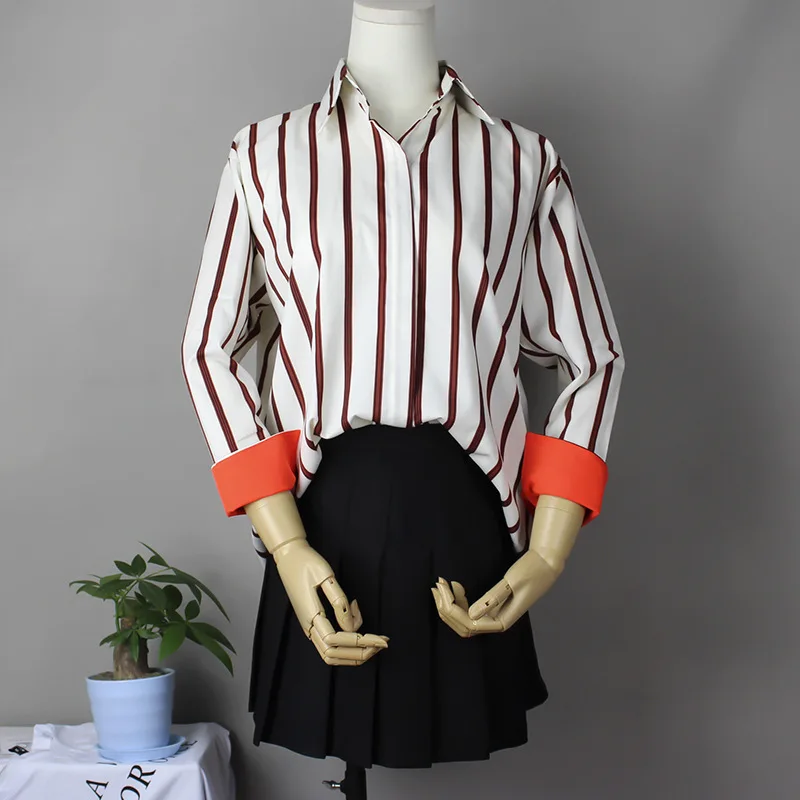 Acheter Blouse Limitée Turn down Collar Complet Plus La Taille 2018 Automne Nouvelles Femmes de Revers Chemise Rayée Femme Hit Couleur à manches longues