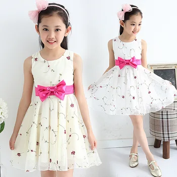 

Korean Children's Summer Clothing Girls Sweet Princess Party Dress With Bow Baby Casual Sleeveless One-piece Dress 3 Colors