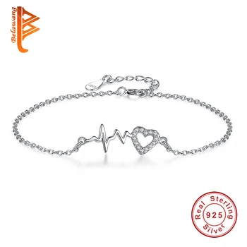

BELAWANG Real 925 Sterling Silver Heart Charm Bracelet for Womem Chain Link Bracelet with Clear Zirconia Adjustable Jewelry Gift