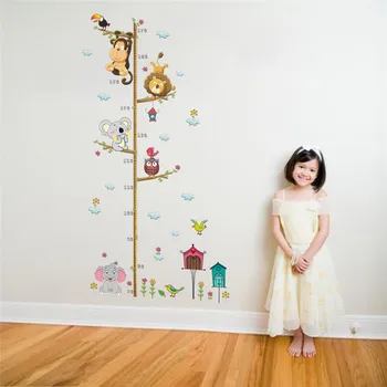 Cartoon Animals Lion Monkey Owl Elephant Height Measure Wall Sticker For Kids Rooms Growth Chart Nursery Room Decor Wall Art 2