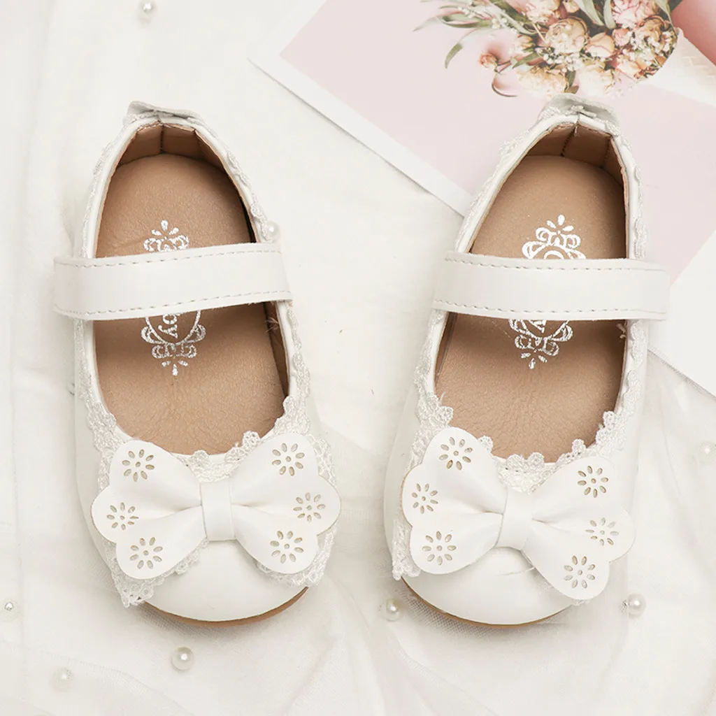 Детская обувь; элегантная однотонная повседневная обувь принцессы с бантом для маленьких девочек; кожаная обувь для маленьких девочек