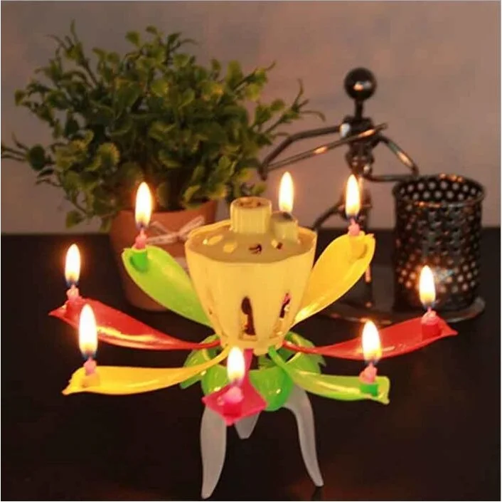 6 Parttens электронная художественная свеча двухслойная вращающаяся музыкальная свеча лотоса на день рождения подарок для детей на день рождения 8/14 свечи/цветок - Цвет: singlelayercolorful