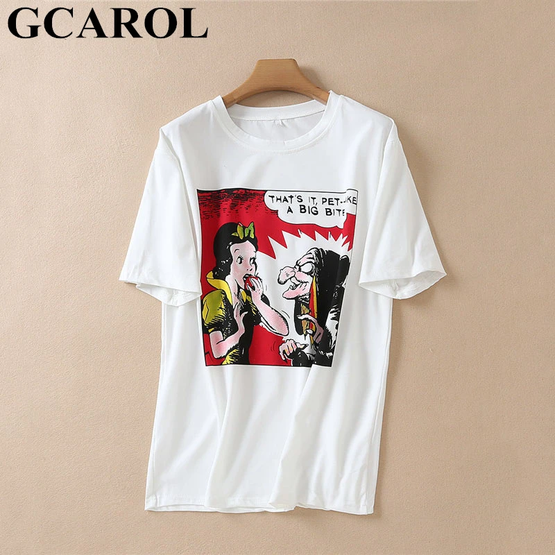 

GCAROL 2019 Summer Cartoon kawaii Tshirt Girls Cute High Street Long Tees Drop Shoulder Preppy Style Oversize Tops M-2XL