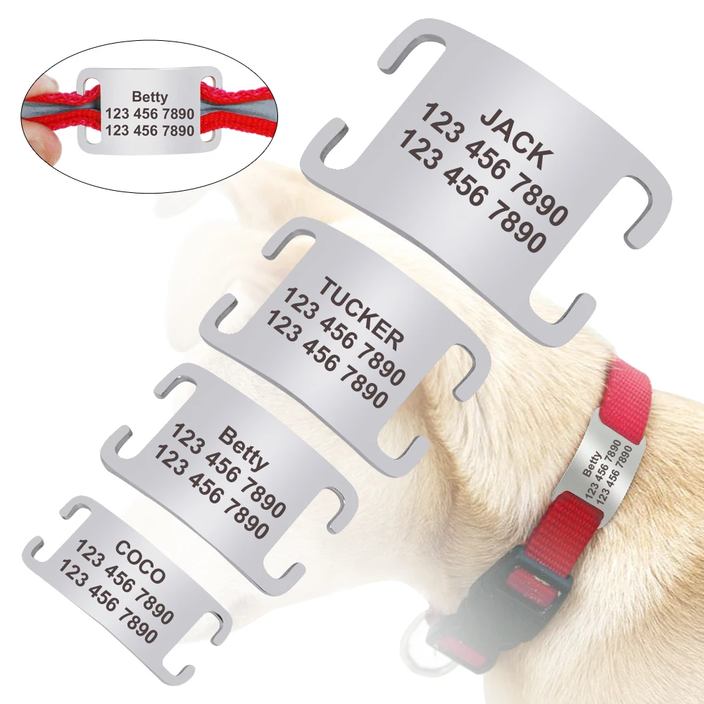 

Dog Collar Tag Stainless Steel Personalized Dogs ID Tags For Collars Necklace Slide-on Name Plate Pendant Dog Accessories Pug