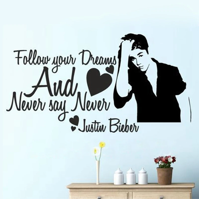 Mur Citations Never Say Never Justin Bieber Wall Stickers Mural Art S18 