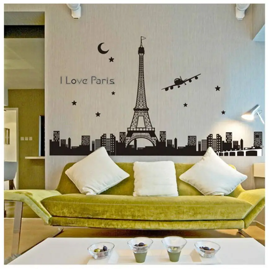 

JU 27 2017 Hot Selling Paris Eiffel Tower Night Removable Luminous Wall Sticker Vinyl Decal Decoration 421