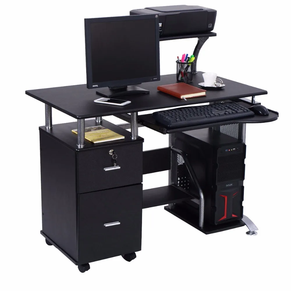 Goplus الكمبيوتر مكتب PC طاولة كمبيوتر محمول محطة المنزل مكتب الأثاث الحديثة دراسة الكتابة سطح المكتب مع طابعة الرف HW53469