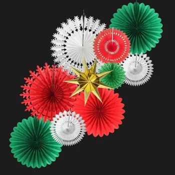 

Christmas Paper Fan Rosette Pinwheel Kit Star Snowflake Fans Flowers Xmas Holiday Hanging Window Backdrop Wall Decorations