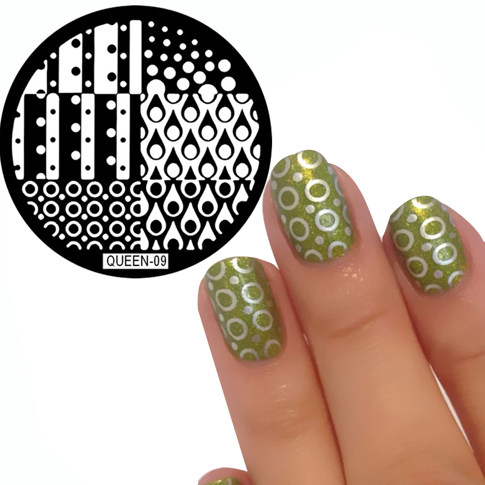 

New Queen Style Stamping Plate Nail Art Template Dots Raindrop Circle Stamping Transfer Nail Template Nail Disk