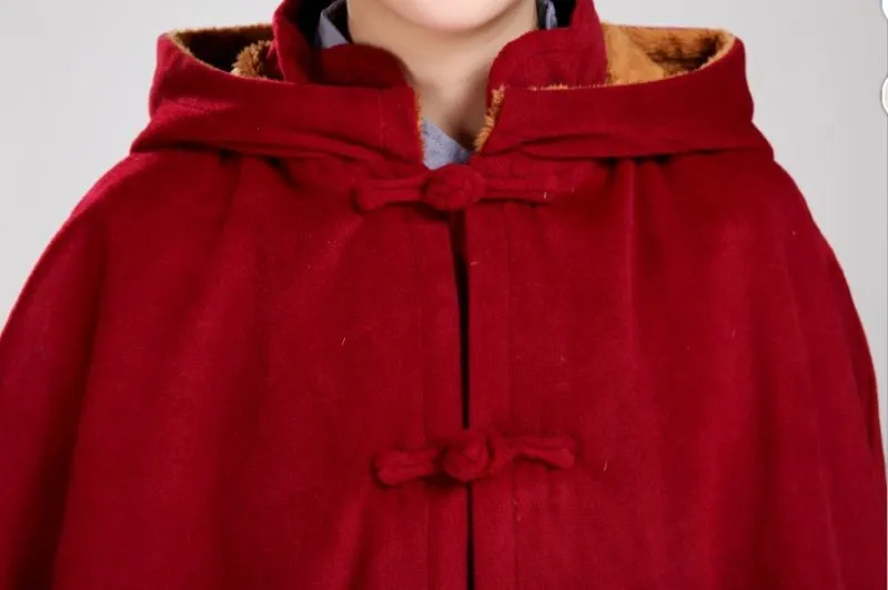 Унисекс высокого качества Зимний теплый плащ для медитации шерстяная накидка лежал из мультфильма «Холодное сердце» настоятель буддийского монастыря монахи костюмы Единоборства Тибетский красный