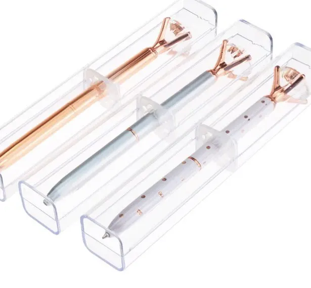 

Large Crystal Pen with plastic gift box case Big diamond Ballpoint pen ring bracelet roller ball pendant wedding pk pencil