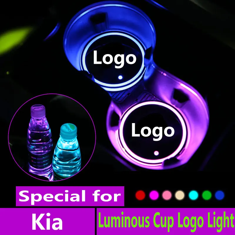 

2X Led Car Logo Cup light For kia rio 3 4 5 ceed sportage k3 k4 k5 sorento soul cadenza Logo light Luminous Coaster Accessories