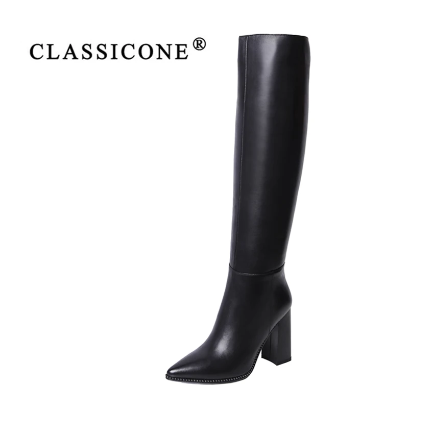 

CLASSICONE 2019 Woman shoes women's knee- high boots spring autumn genuine leather black pumps brand fashion luxury style sexy