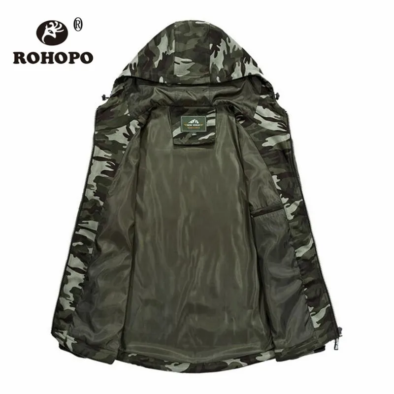 Military Camouflage Casual Jacket Spring Soft Top Quality Tactical Leisure Hooded Knitting Sportswear 2019 rohopo Casual Jackets