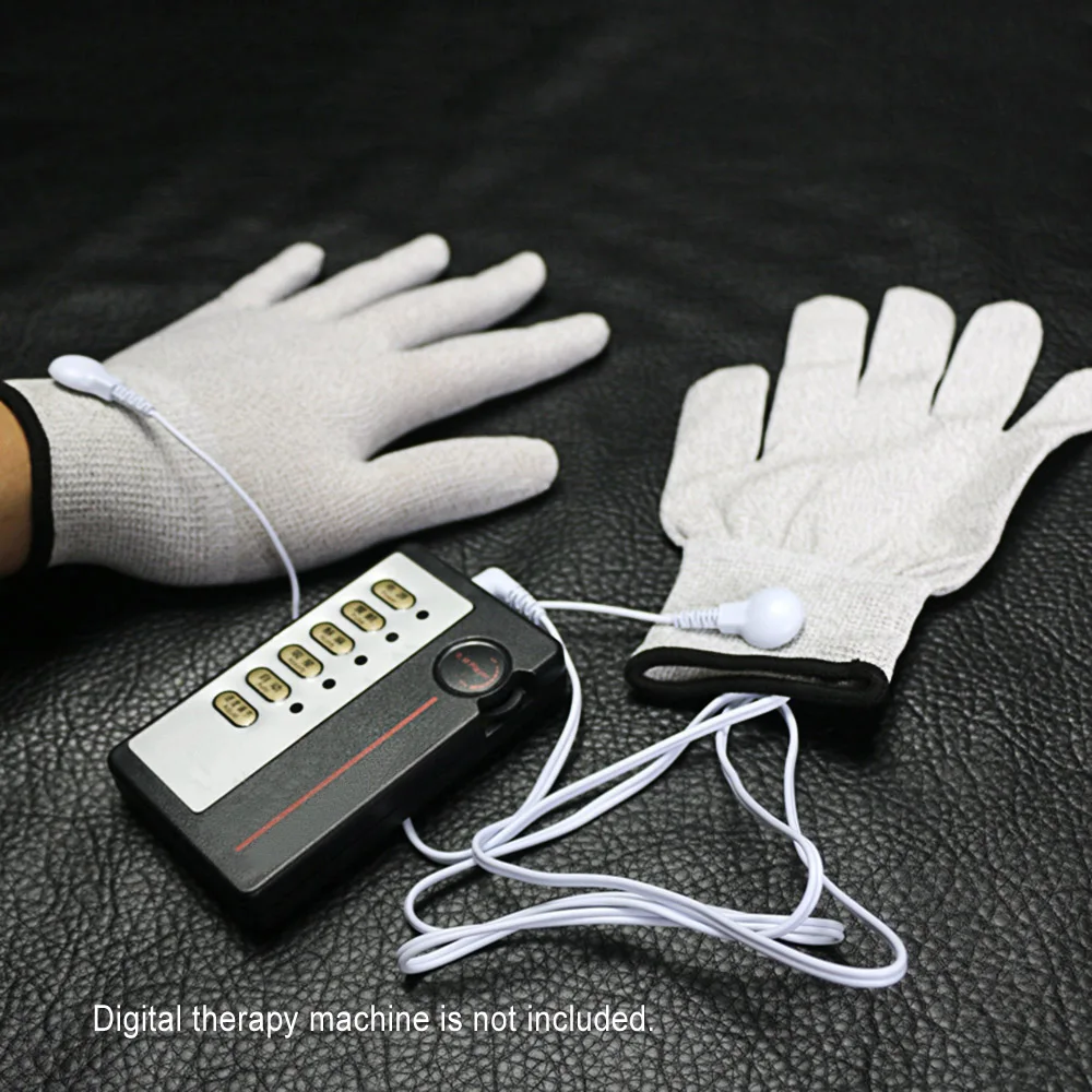 1 пара Электрический иглоукалывание терапия вибрирующий электромассажер с проводящий электрод перчатка физиотерапия стимулятор мышц