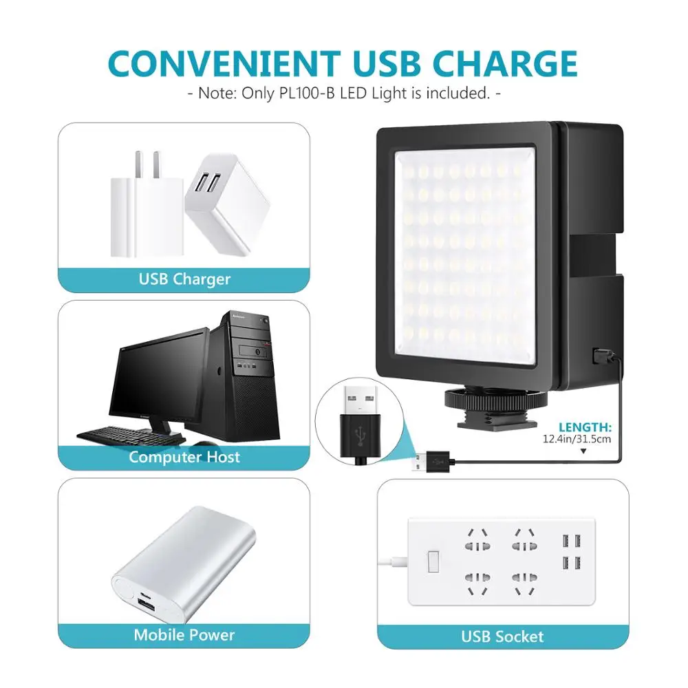 Neewer 3 Way расширяемый 64 светодиодный светильник Панель с usb питанием регулируемой