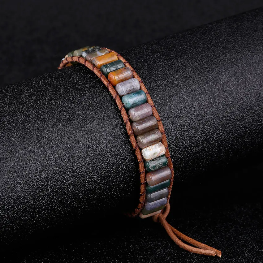 Moories BOHO Natural Stone Wrap Leather Bracelet Copper Buckle Women's Bohemian Stones Beads Adjustable Bracelets for Woman 2018 (4)