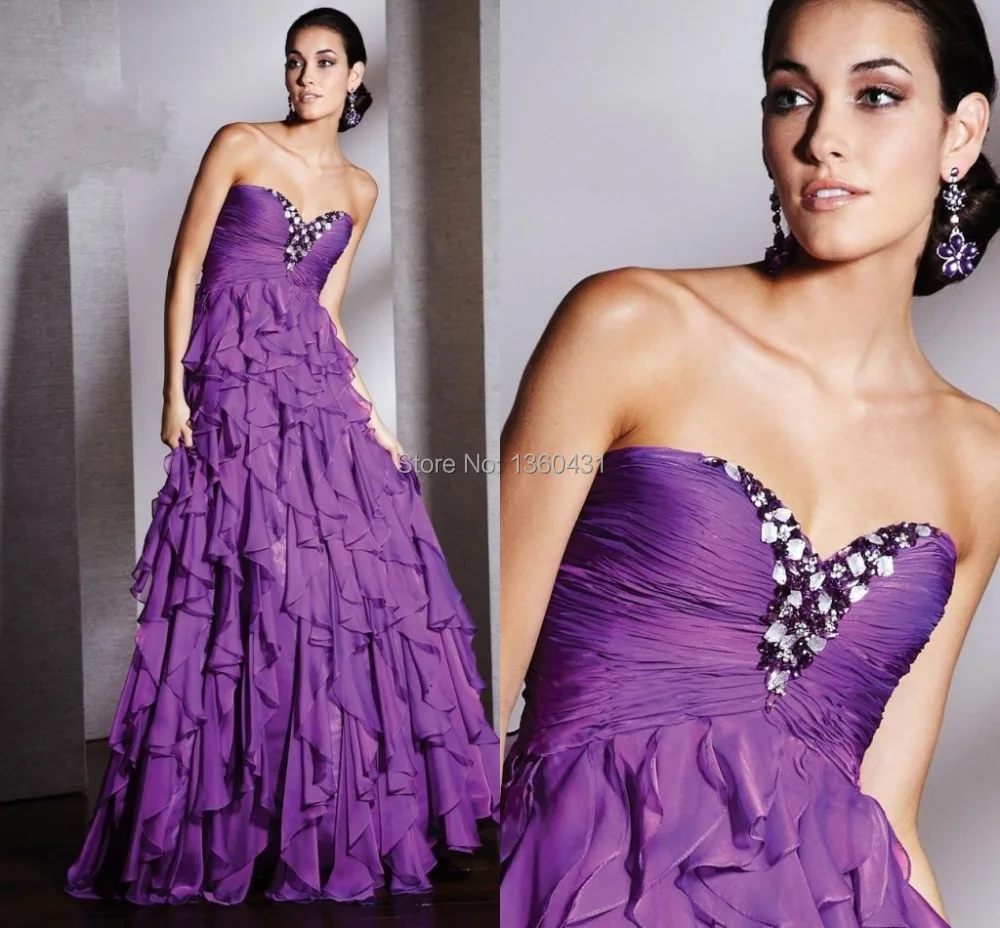 2014 Dynamic Unique exquisite fashion sweetheart a line ruffles crystal tiered chiffon prom dresses | Свадьбы и торжества