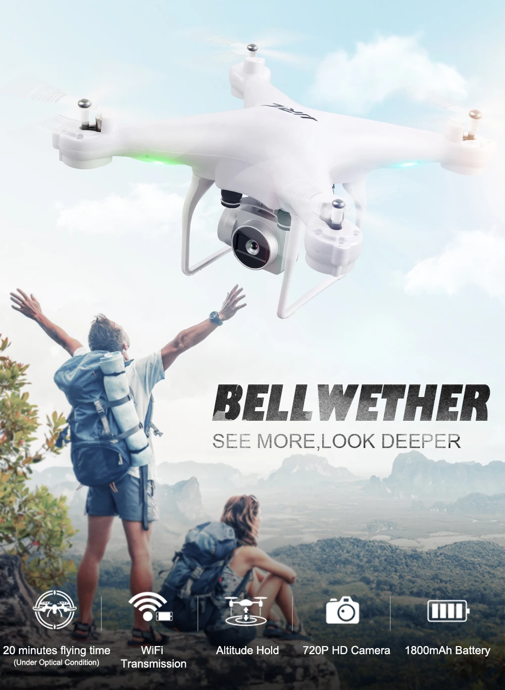 

JJRC H68 smart remote control Drone with Camera Quadcopter 720P Wifi FPV RC Quadrocopter Drone Helicopter 20 Minutes Fly Time