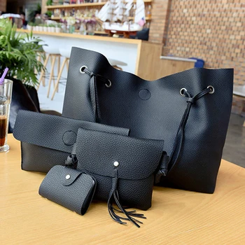 

Women Purse Shoulder Bags Casual Tassel Tote 4Pcs Bags(Black)