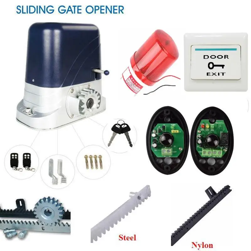 

1200kgs Electric Steel Sliding Gate Motors 2 remote control gate opener with 4m steel racks flashing lamp push button photocell