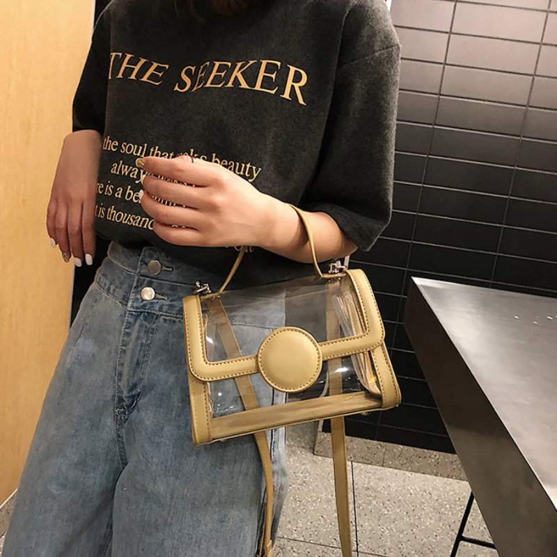 

Factory Direct Sales 2019 Women Transparent Messenger Simple Fashion Beach Shoulder Bag Square New Leisure