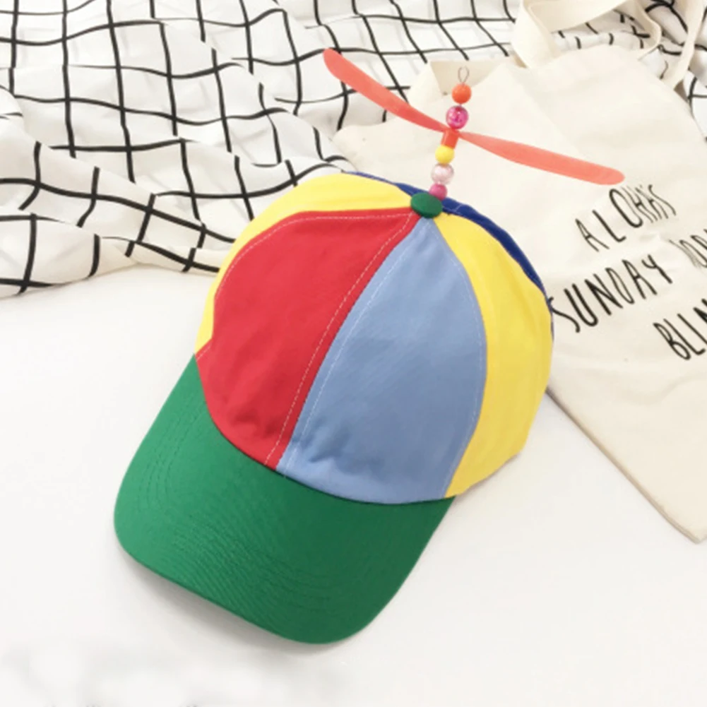 Женские и мужские шапки, креативная Кепка с пропеллером, регулируемая бейсбольная кепка с вертолетом, модная шляпа цвета радуги для взрослых детей - Цвет: children