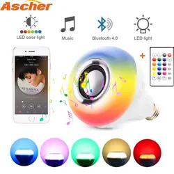 E27 Smart RGB RGBW Беспроводной Bluetooth Динамик лампы 220 V 12 W светодио дный свет лампы музыкальный плеер затемнения аудио 24 клавиши пульт