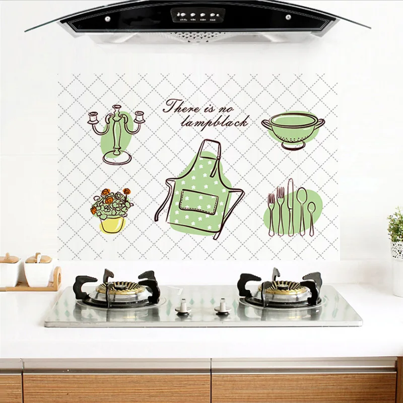 Kitchenware 60*90cm Flower Glasses Oil Proof Kitchen WALL Stickers Wall Sticker Vinyl Decor Decal Decoration Aluminum Foil paper