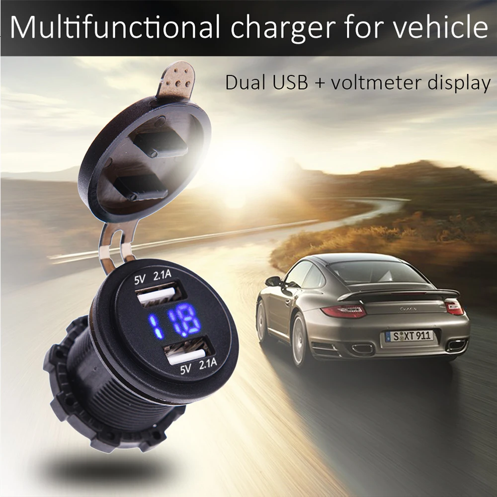 Зарядное устройство MICTUNING 4.2A с двумя портами USB и вольтметром 12 24 В Синий Красный