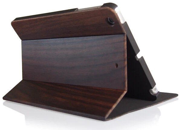 

New Hot Folio Style Real Wood Protetive Case Cover for iPad Mini 4 Padauk Wood Flip Leather Case for iPad Mini 4