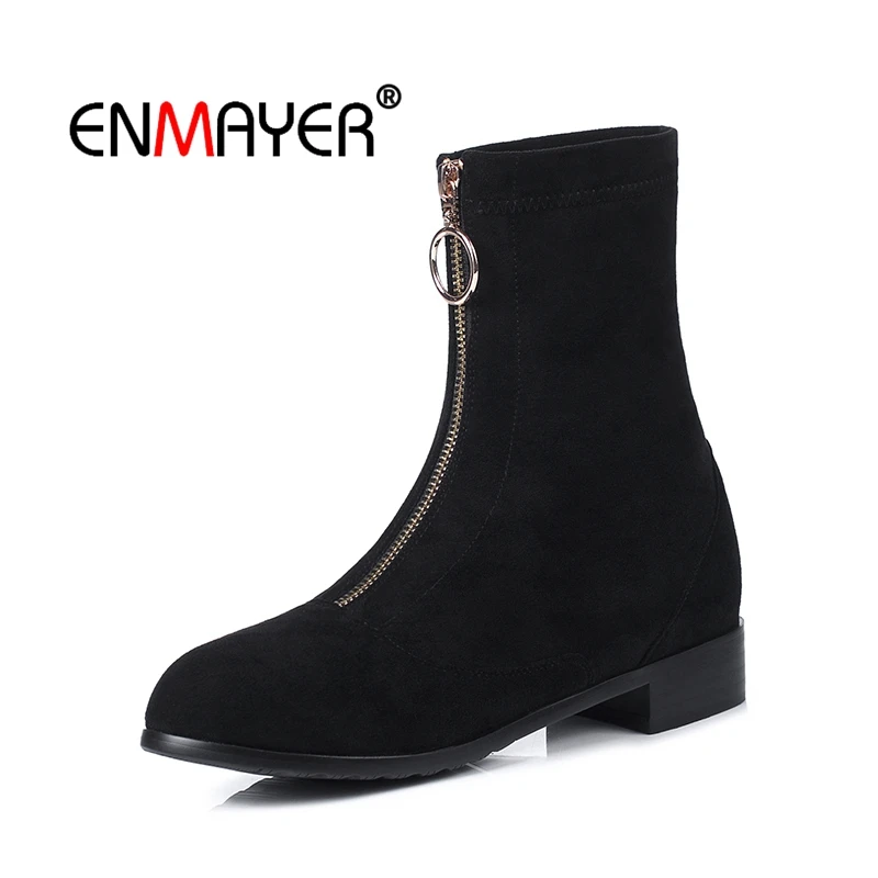 

ENMAYER Woman Ankle boots Winter Pointed toe Short boots Black Size 33-40 Causal Kid Suede High heels Zipper Thick heels CR2030
