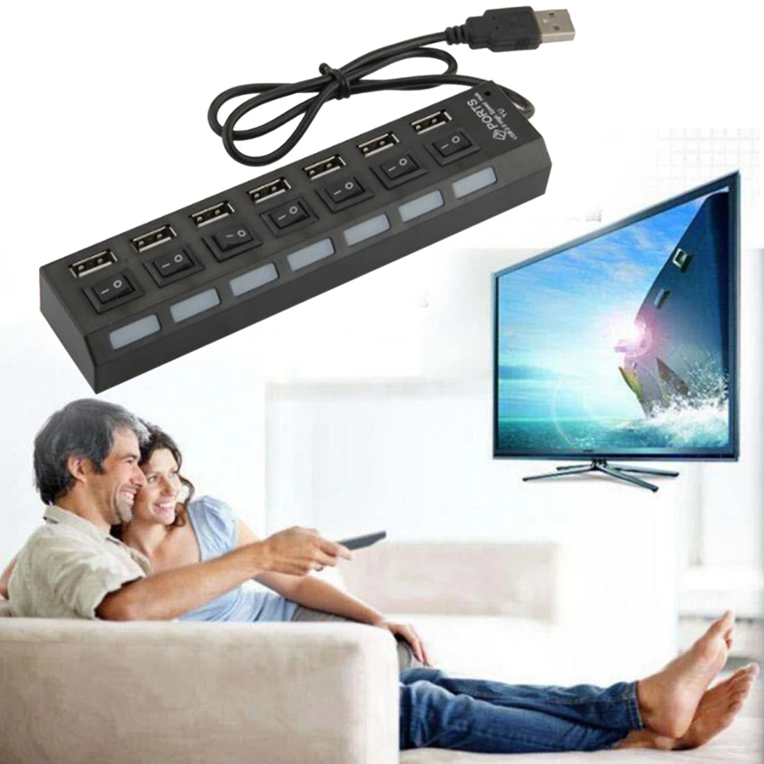 7 Ports High Speed USB Hub 480 Mbps USB 2.0 Hub On/Off Switch Hub USB Splitter For PC Laptop Computer Peripherals Accessories