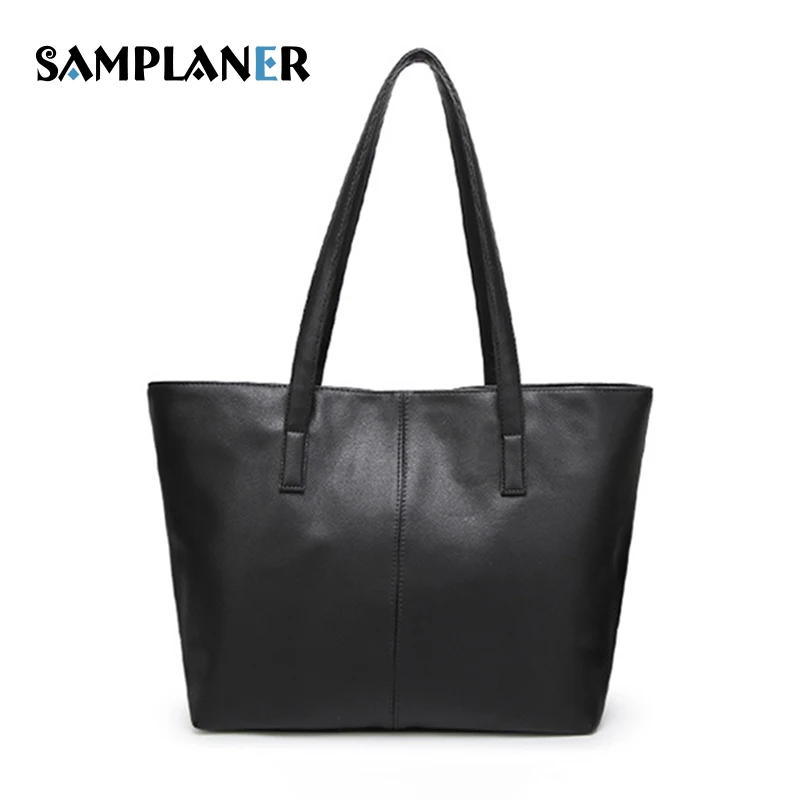 Samplaner Light PU Leather Women Handbags Female Simple Soft Tote Bag Black Shoulder Bags Ladies