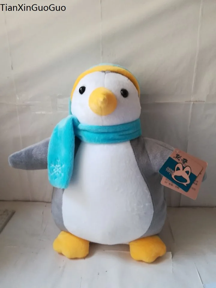 

large 38cm gray penguin plush toy lovely penguin with hat ,soft doll throw pillow Christmas gift s2209