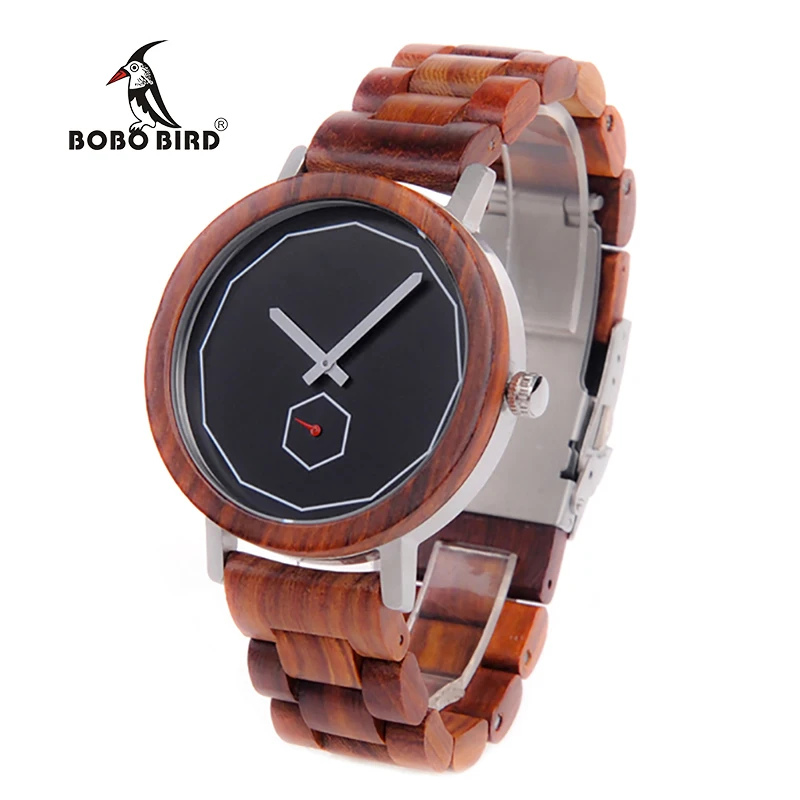 BOBO BIRD Mens Watch Red Sandalwood Analog Wooden Quartz wrist Watches With Luxury Watch Famous Brand in Gift Box Free Shipping