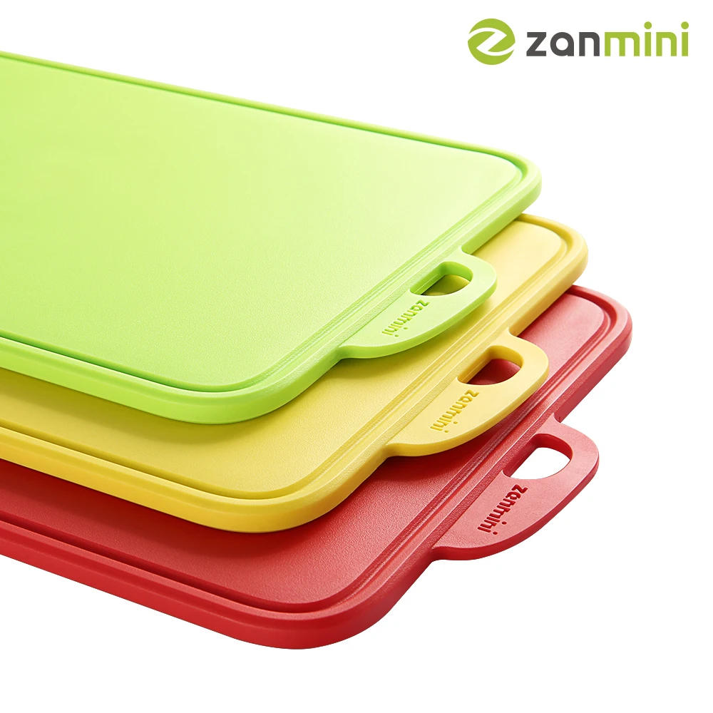 

zanmini 3pcs a Set Kitchen Plastic Chopping Block Meat Vegetable Fruit Cutting Board Non-slip with Hanging Support Stand Z20