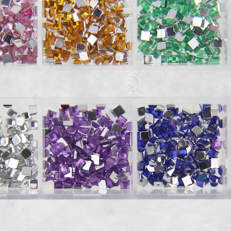 

2400PCS Nail Art Crystal Rhinestone Resin 12 Colors Square 3D Decorations DIY Salon Express Manicure Tools OA66