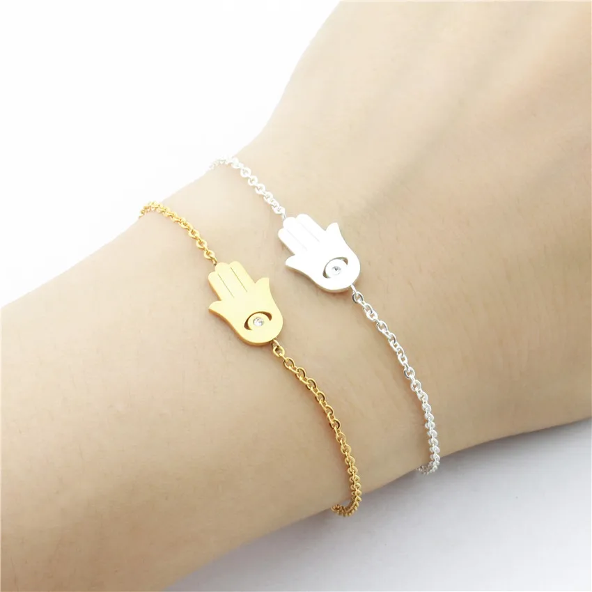 Silver Gold Color Hamsa Hand Charm Bracelet Femme BFF Lucky Jewelry Stainless Steel Chain CZ Evil Eye For Women Pulsera|bracelets for|evil eye