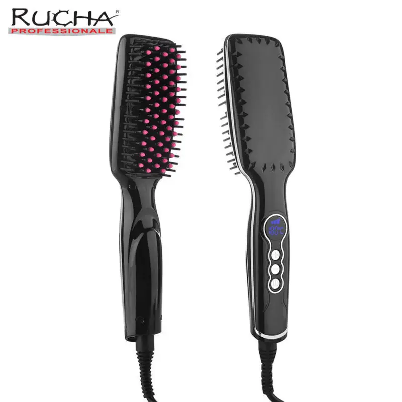ФОТО RUCHA Hair Straightener Brush Detangling Straightening Iron Comb Electric Hair Brush 100V-240V Fast Simply Straight Hair Brush