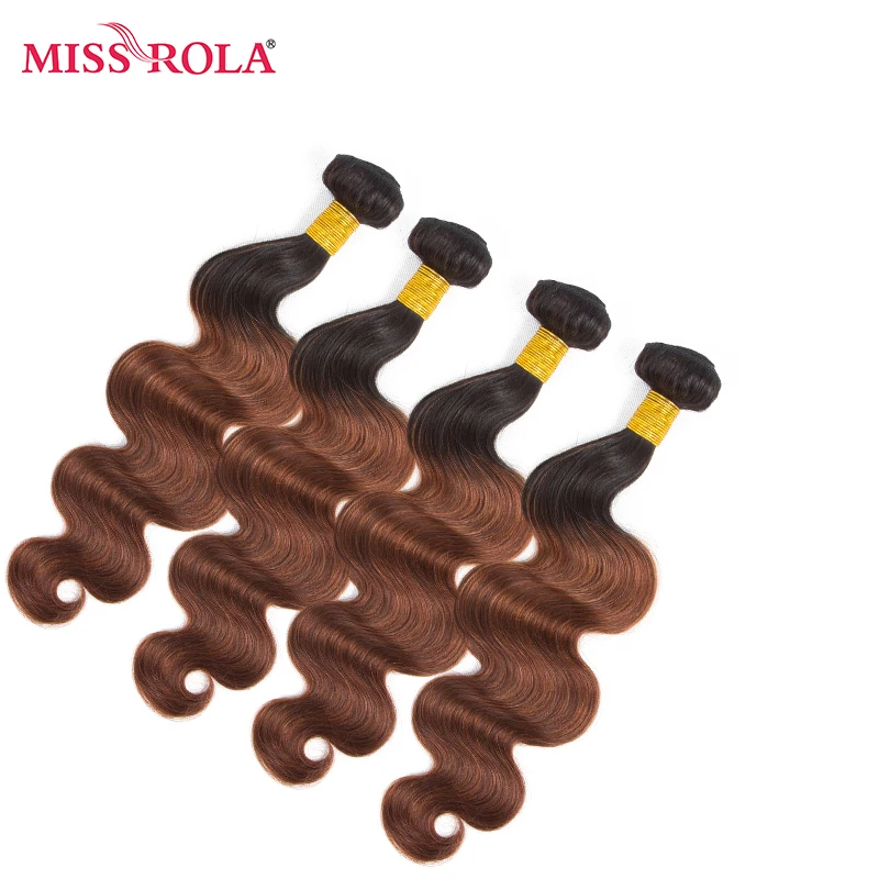 

Miss Rola Hair Pre-colored Ombre Peruvian Body Wave Non-remy Hair 4 Bundles #T1B/33 Color Human Hair Weaving Extensions Hare